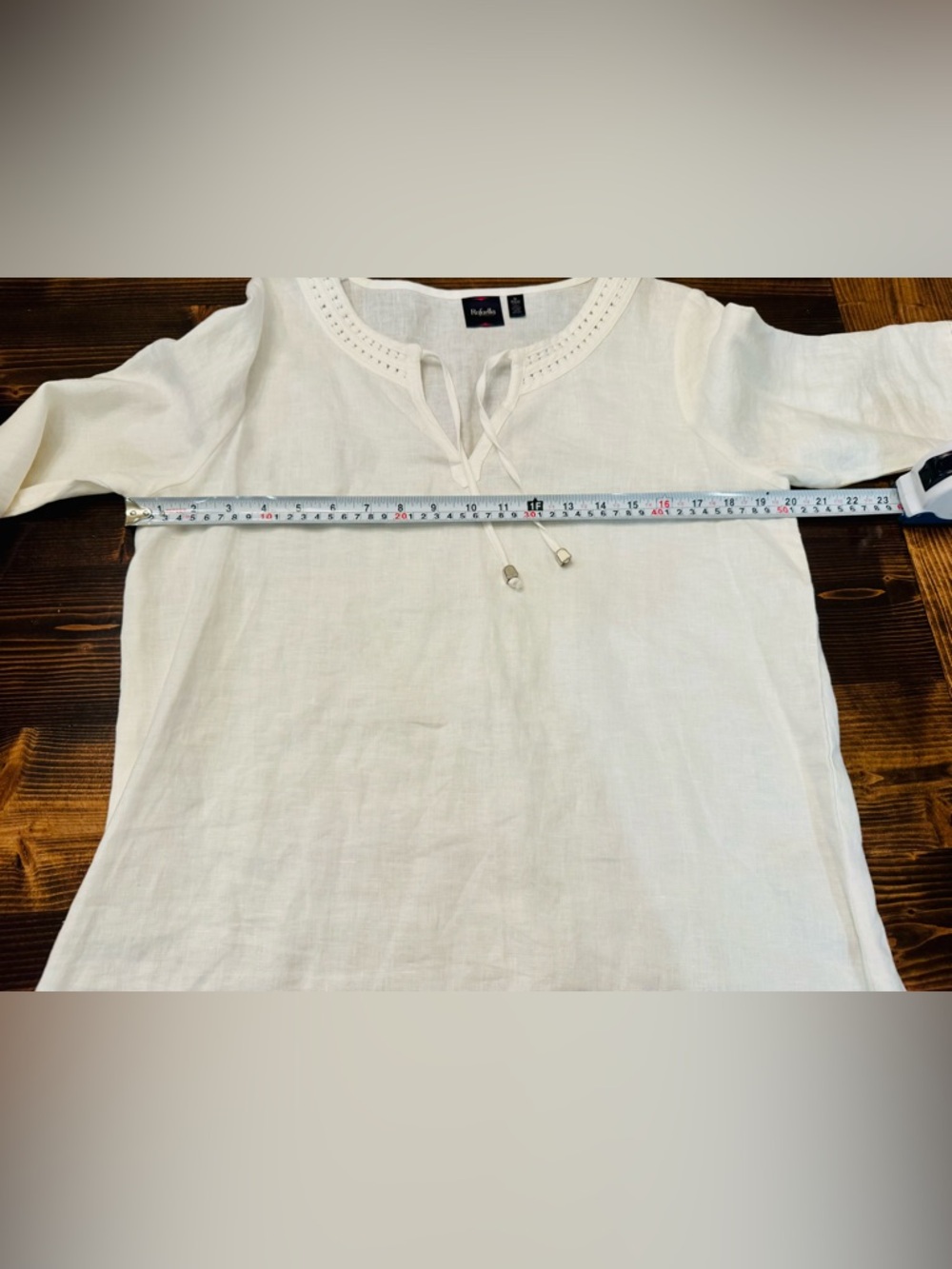 Rafaella Women’s White 100% Linen Split-Neck Tunic with Ties Size S‎ - Picture 8 of 9